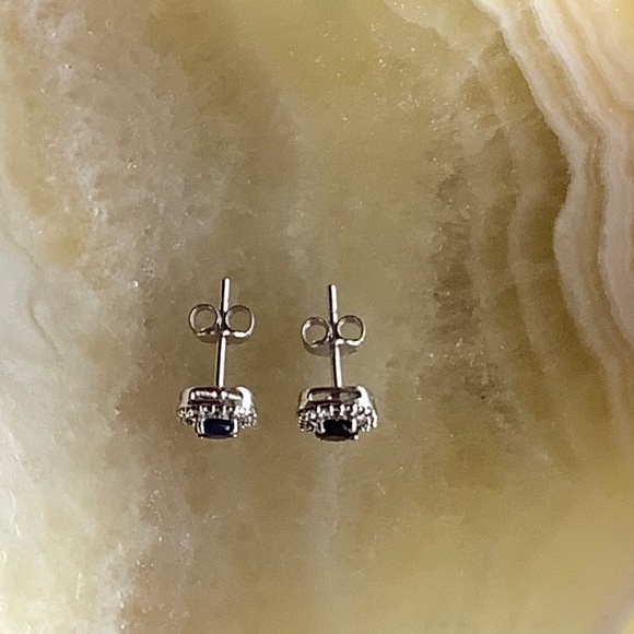 Sapphire and Diamond Earrings Sterling Silver - Picture 5 of 8